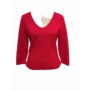Friends Women’s Red V Neck Knit Pullover V-neck Retro Sweater Pinup Size Large